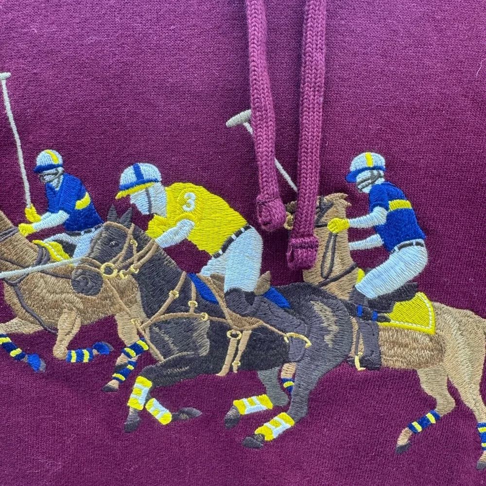 Polo‎ Ralph Lauren Maroon Hoodie with Embroidered 3 Pony Graphic, Size XL